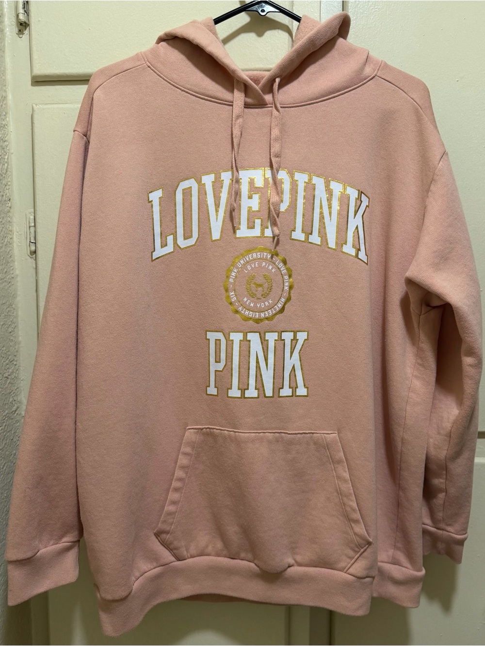 Large PINK Victoria's Secret Blush Pink Hooded Sweatshirt. Kangaroo pocket